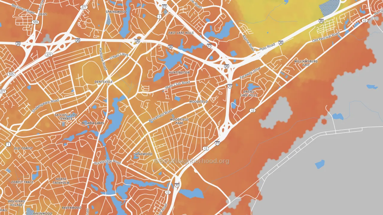 Bike Grade map of Woodfield, SC