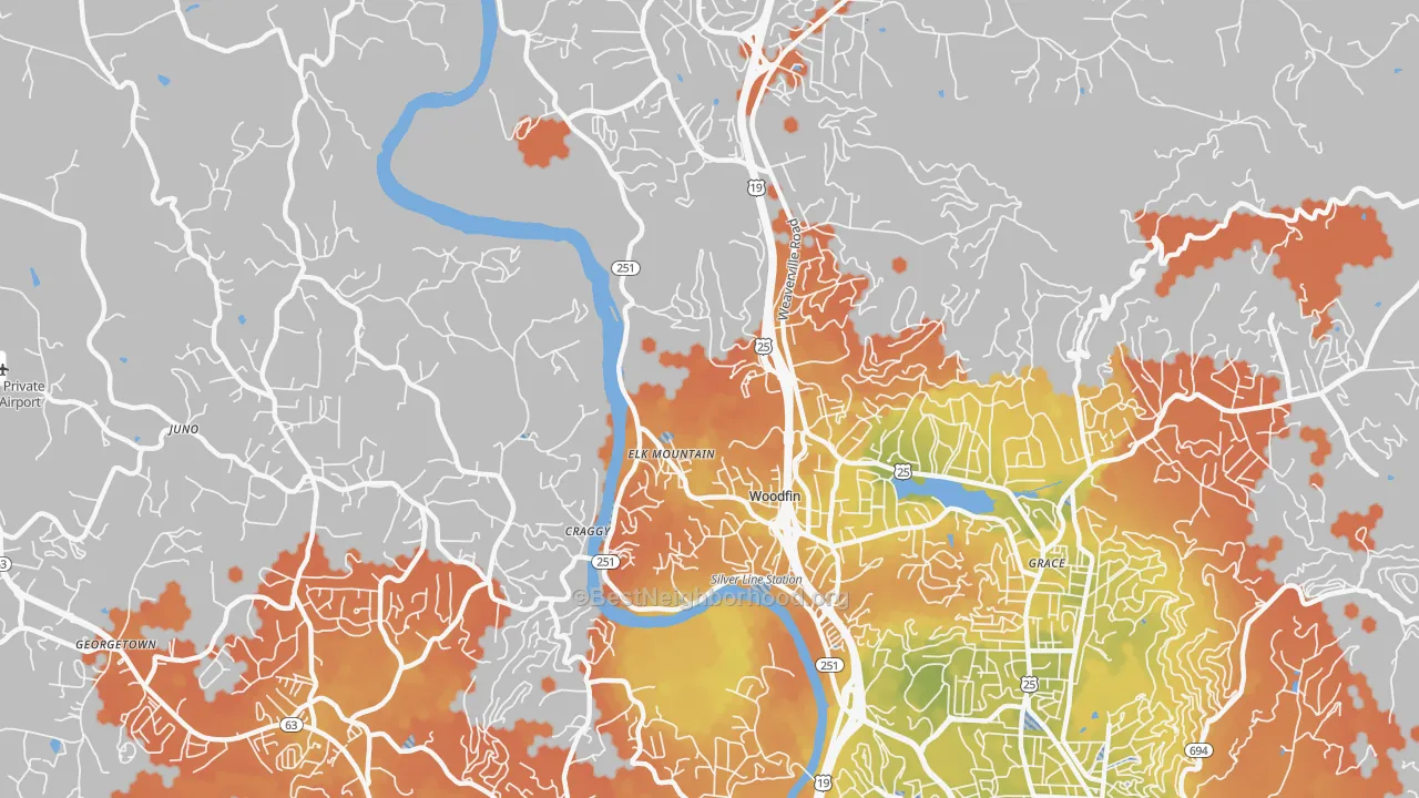 Bike Grade map of Woodfin, NC