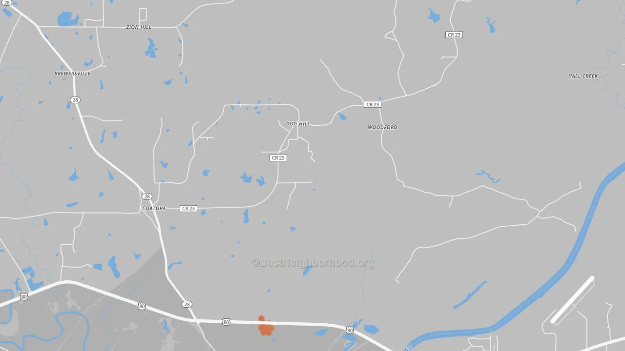 Bike Grade map of Woodford, AL