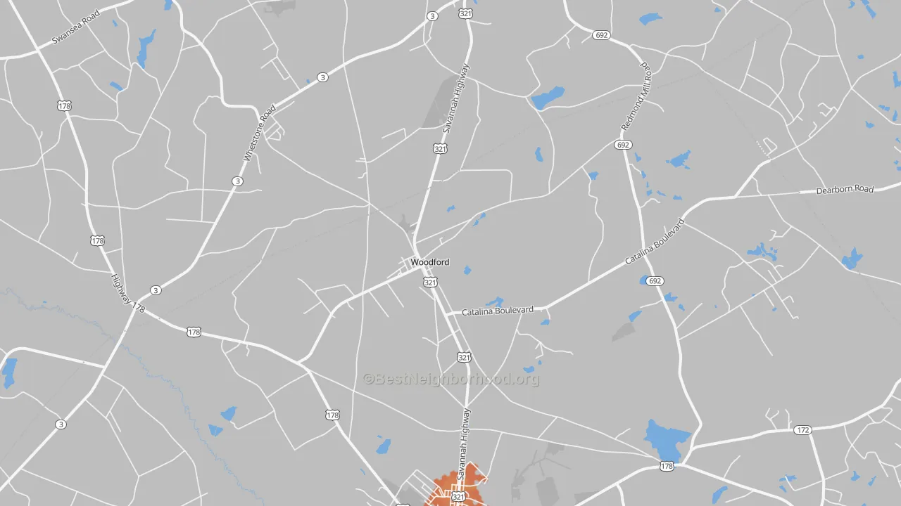 Bike Grade map of Woodford, SC
