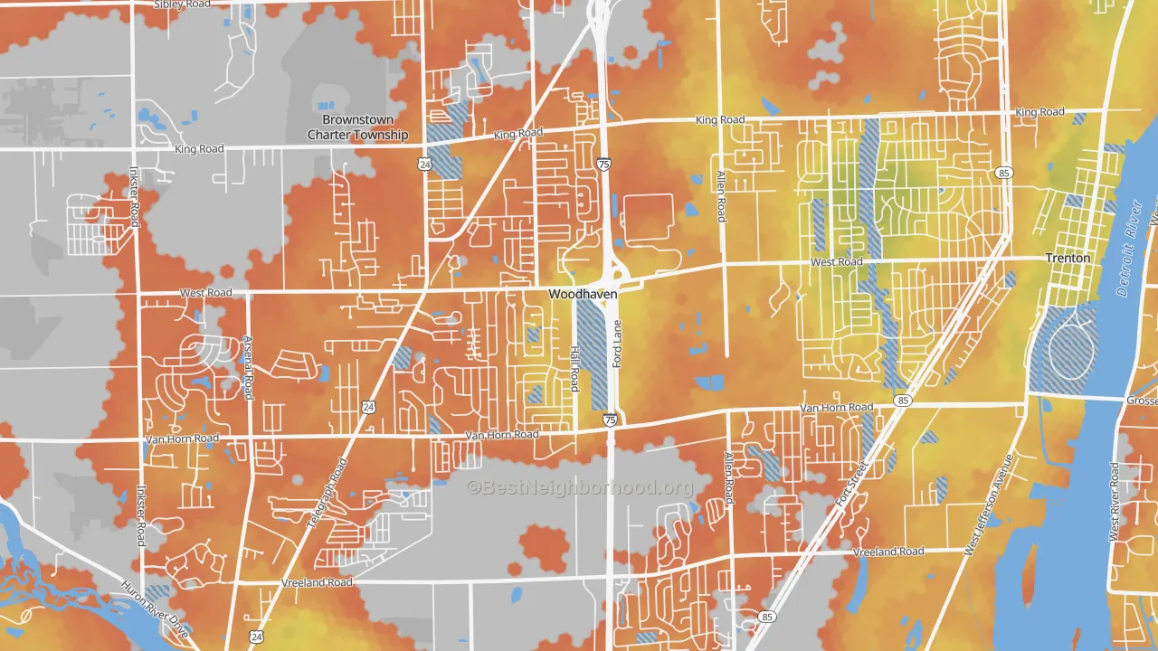 Bike Grade map of Woodhaven, MI