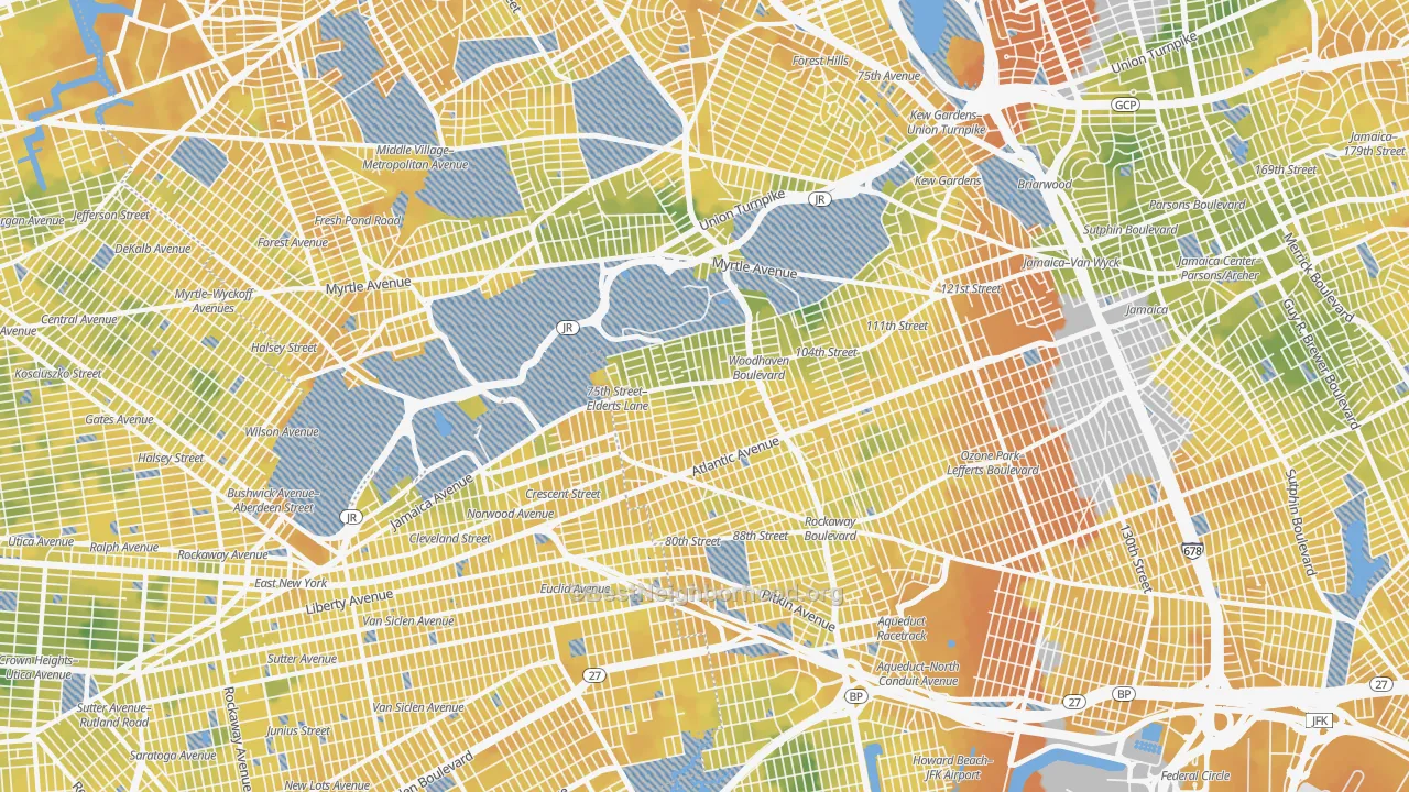 Bike Grade map of Woodhaven, Queens, NY