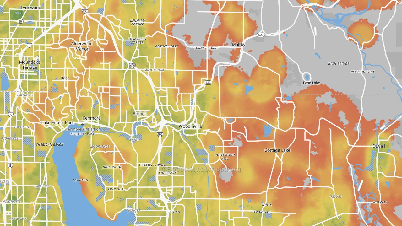 Bike Grade map of Woodinville, WA