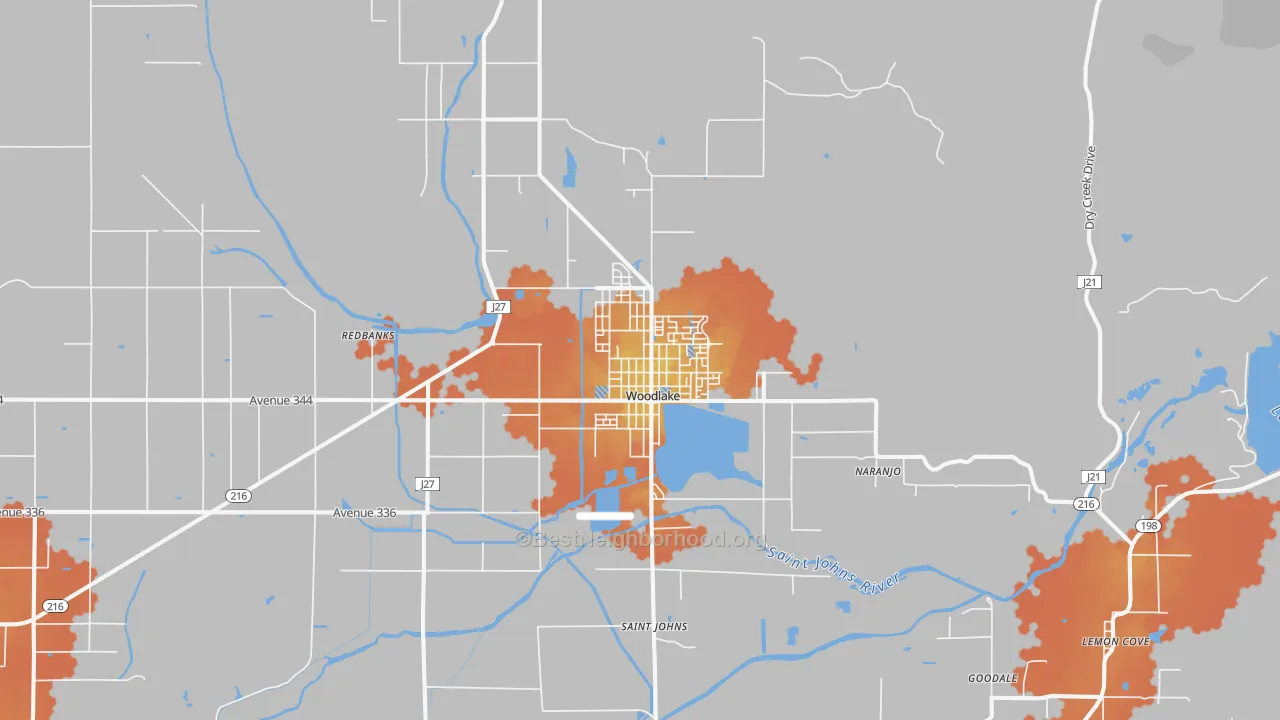 Bike Grade map of Woodlake, CA