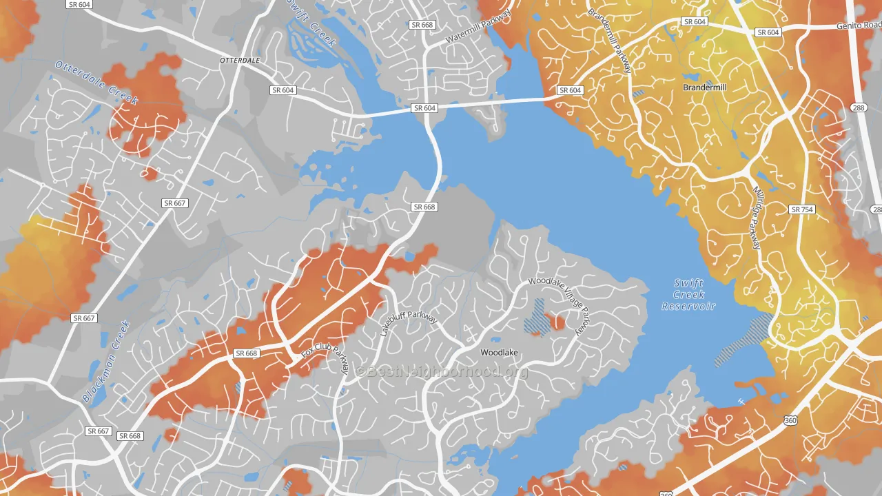 Bike Grade map of Woodlake, VA