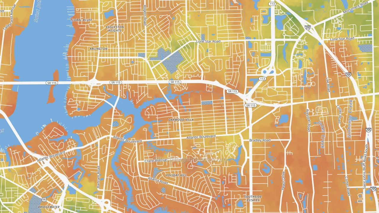 Bike Grade map of Woodland Acres, Jacksonville, FL