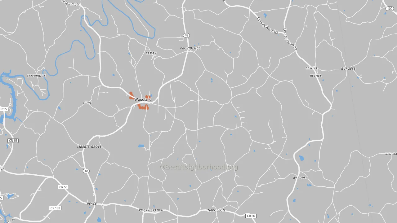 Bike Grade map of Woodland, AL