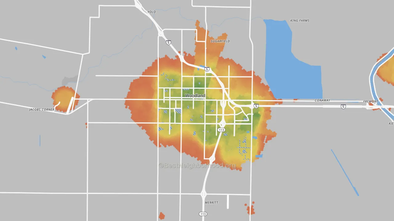 Bike Grade map of Woodland, CA