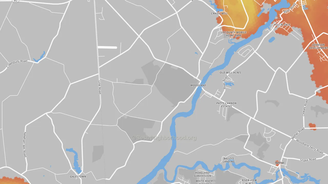 Bike Grade map of Woodland, DE
