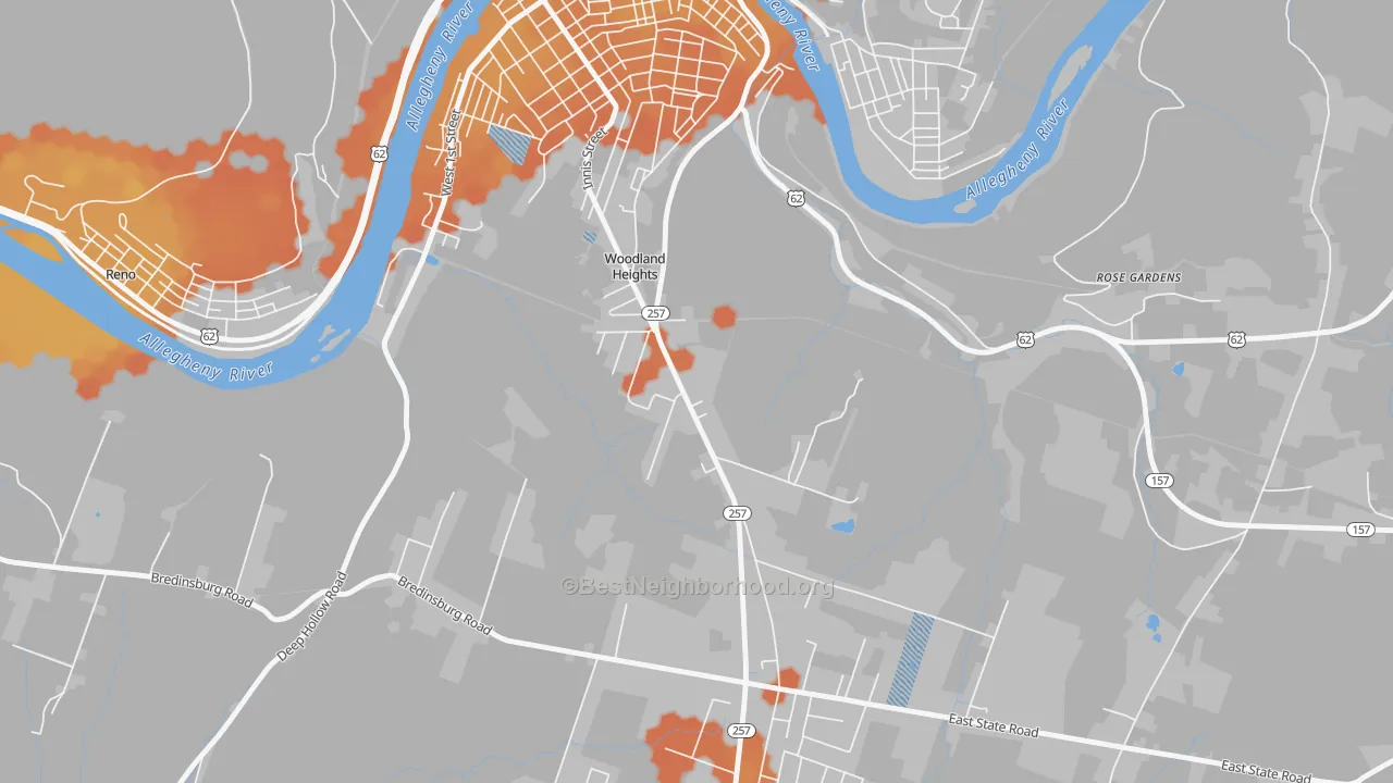Bike Grade map of Woodland Heights, PA