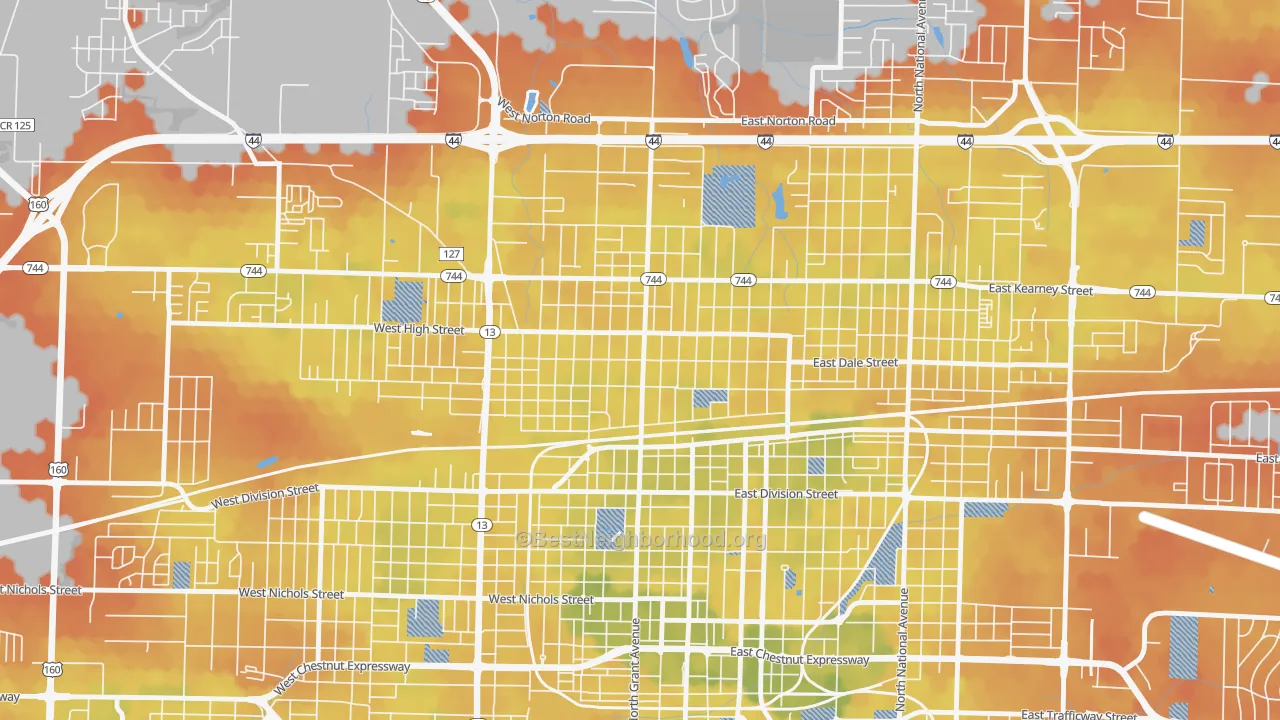 Bike Grade map of Woodland Heights, Springfield, MO