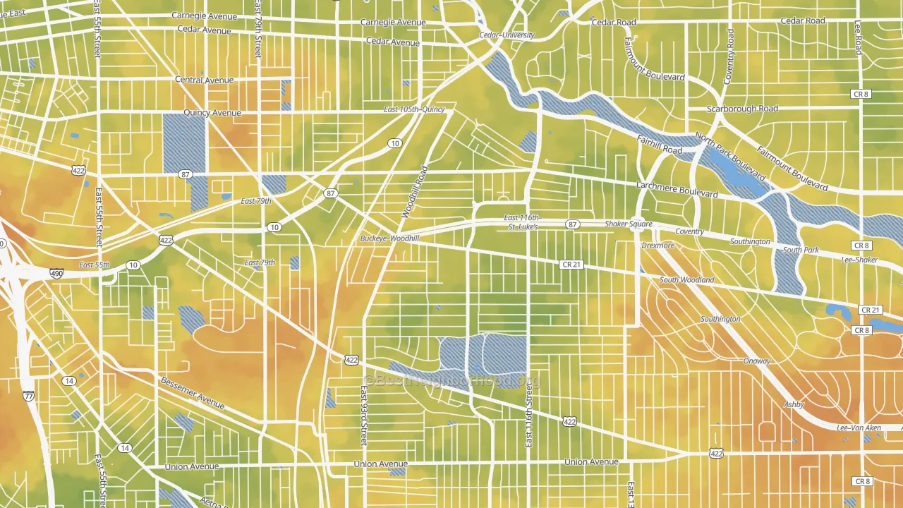 Bike Grade map of Woodland Hills, Cleveland, OH