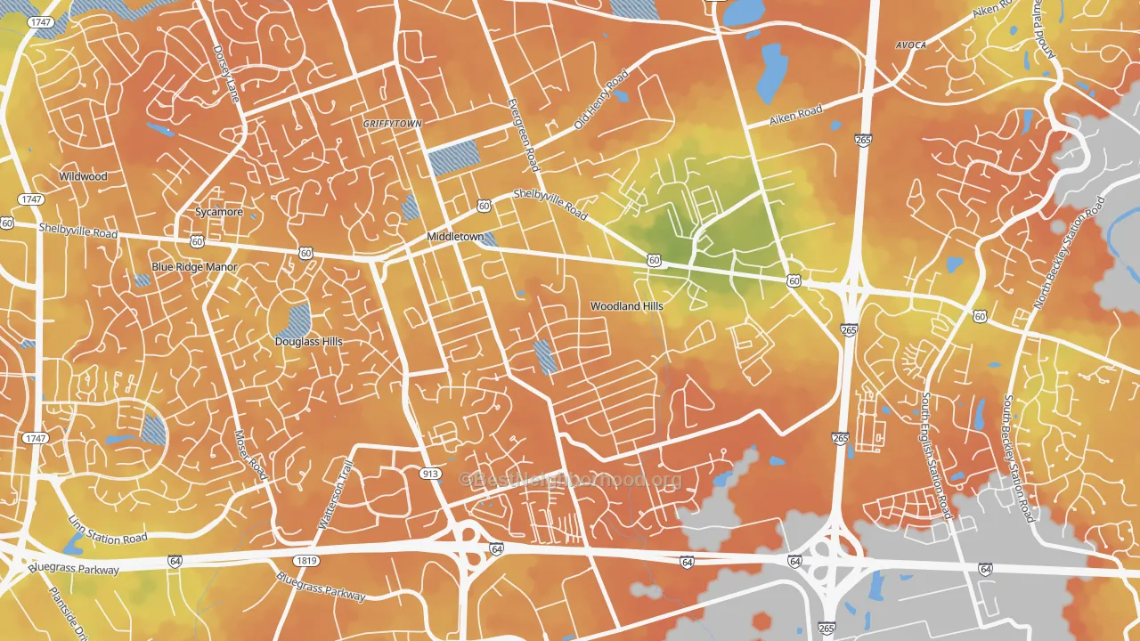 Bike Grade map of Woodland Hills, KY