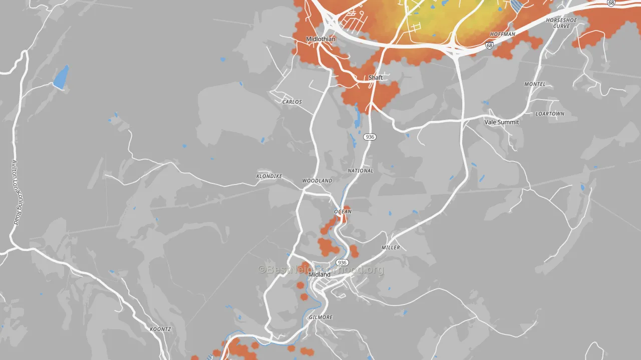 Bike Grade map of Woodland, MD