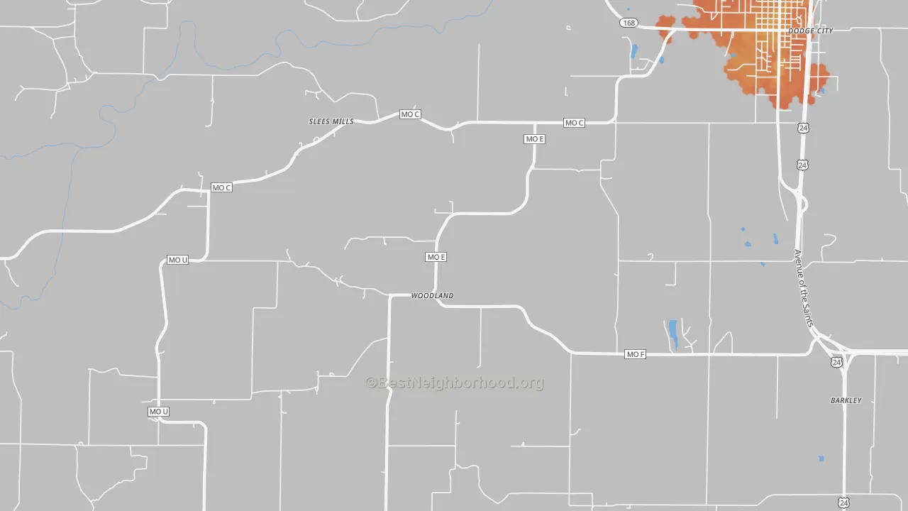 Bike Grade map of Woodland, MO
