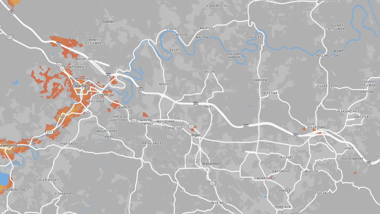 Bike Grade map of Woodland, PA