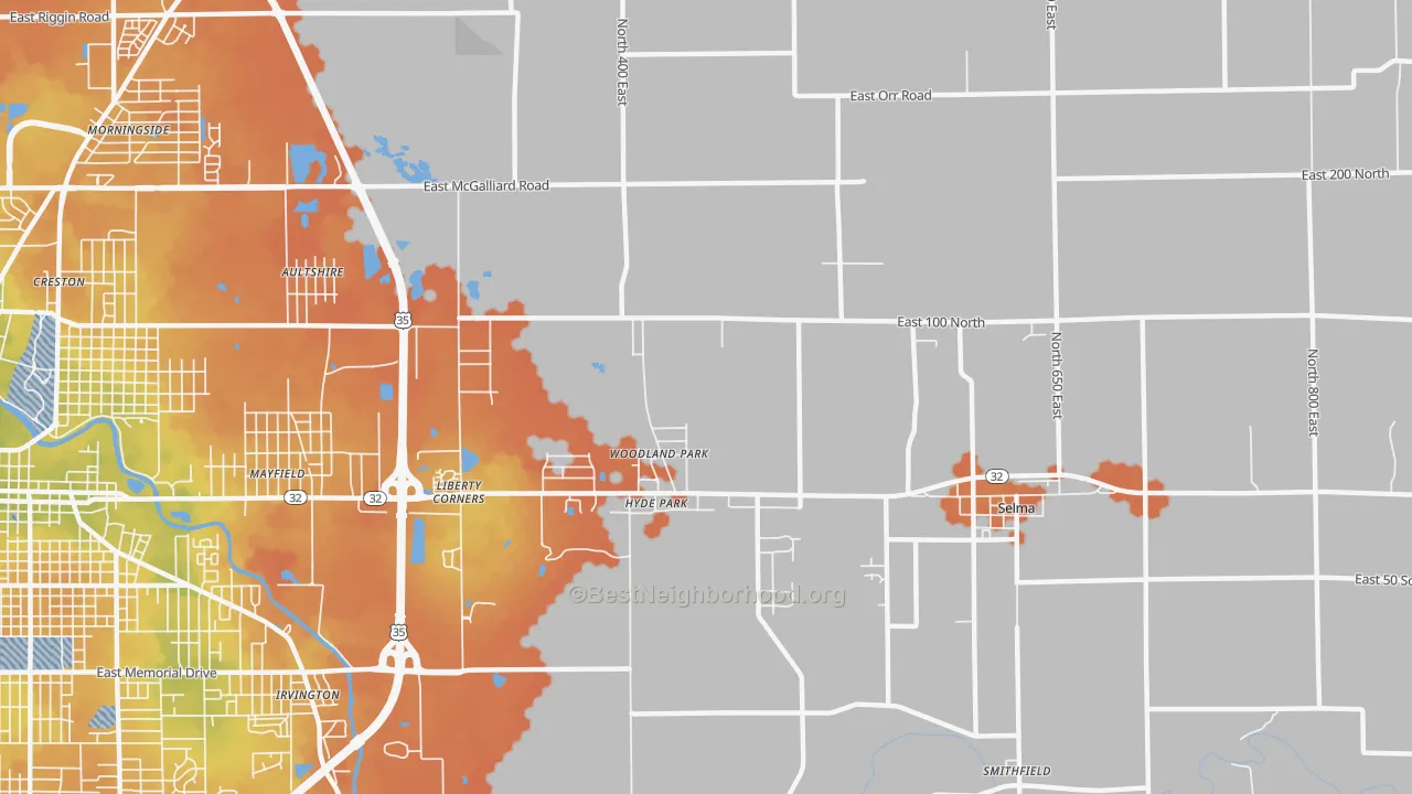 Bike Grade map of Woodland Park, IN