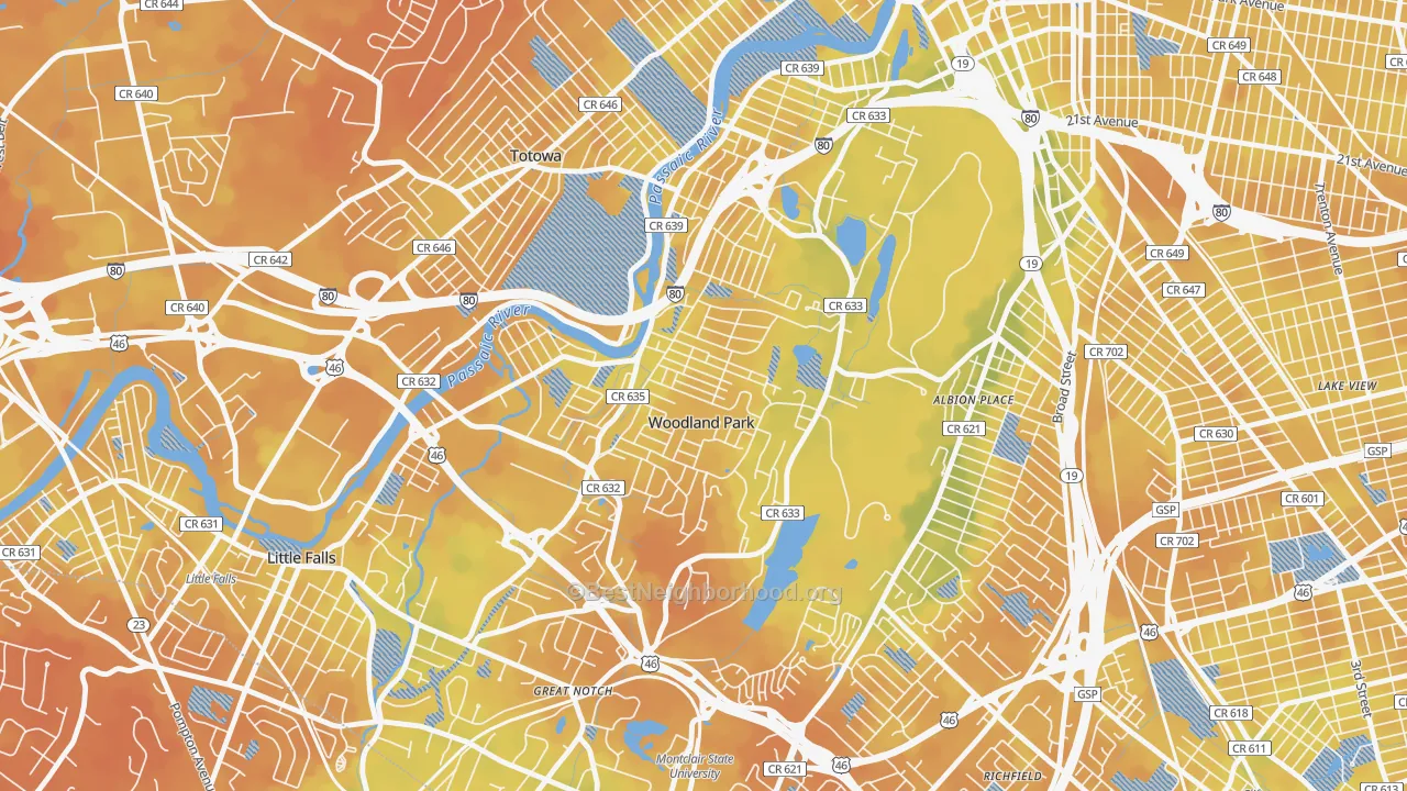 Bike Grade map of Woodland Park, NJ