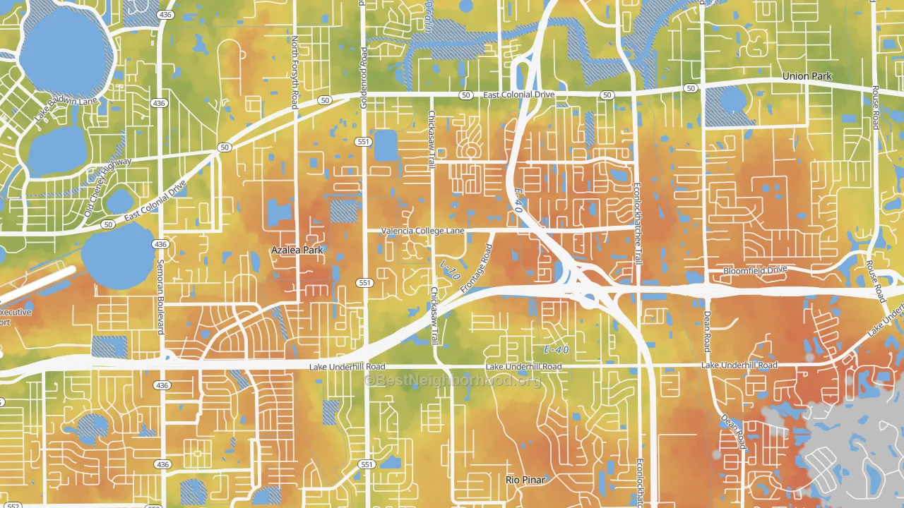 Bike Grade map of Woodlands-Orlando, Orlando, FL