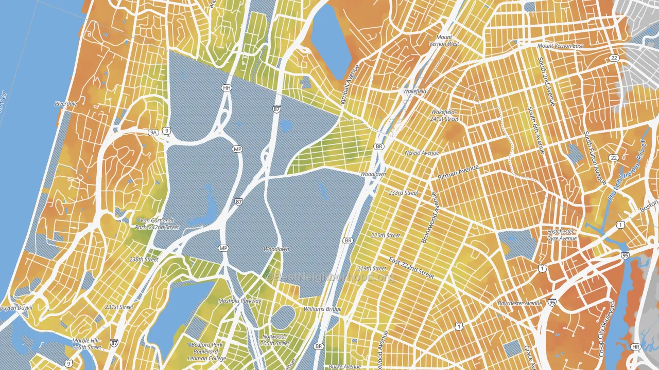 Bike Grade map of Woodlawn, Bronx, NY