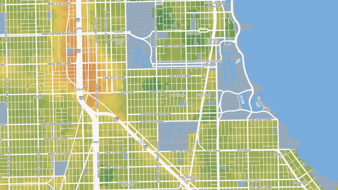 Bike Grade map of Woodlawn, Chicago, IL