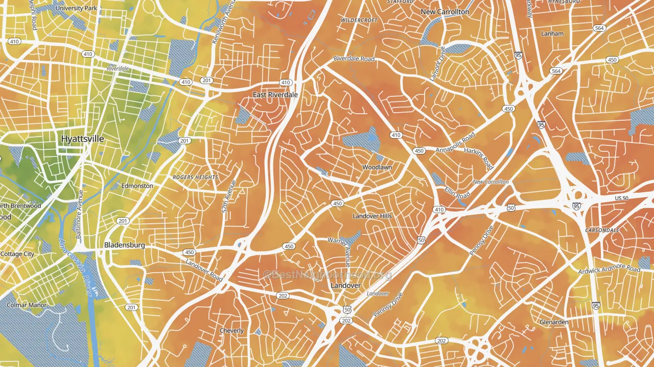 Bike Grade map of Woodlawn Hayattsville, Hyattsville, MD