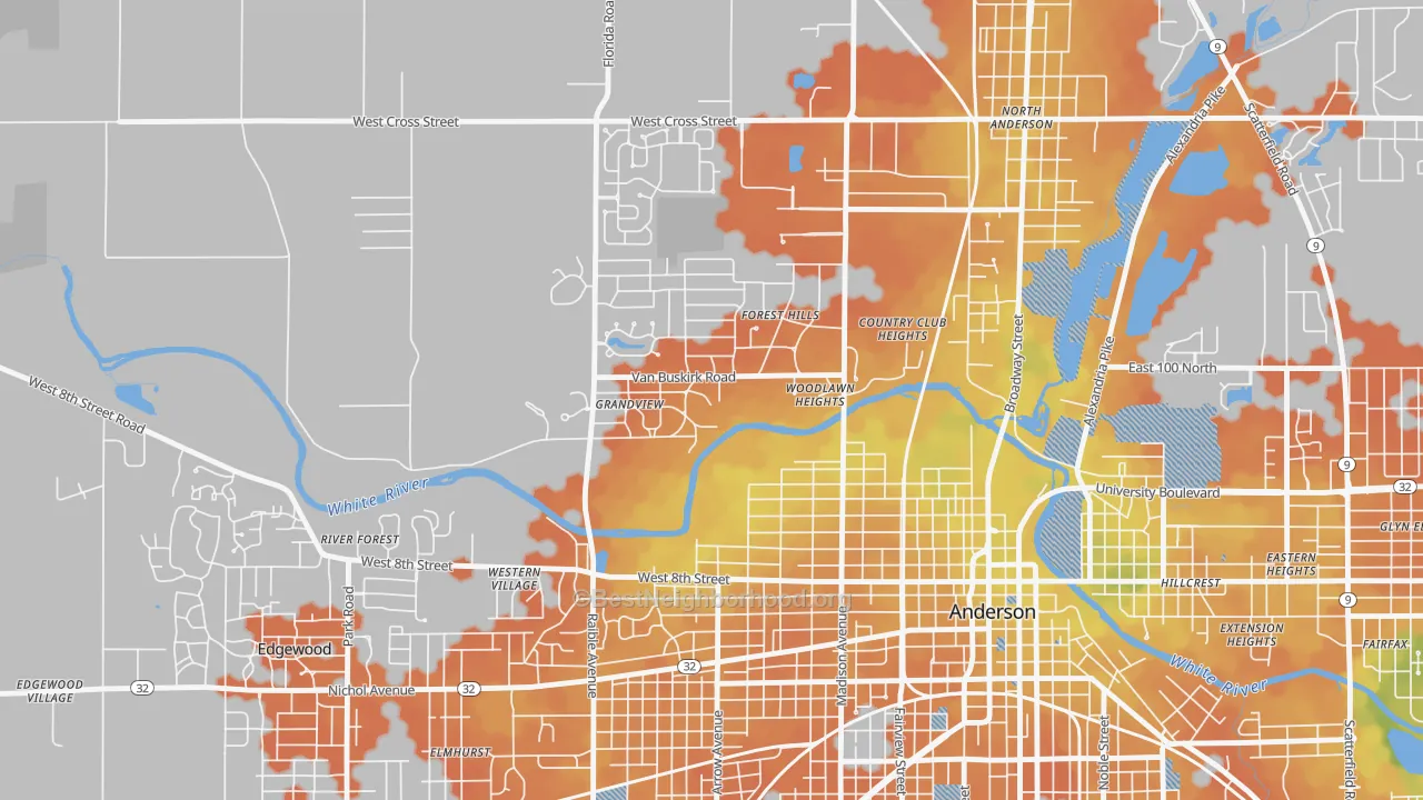 Bike Grade map of Woodlawn Heights, IN