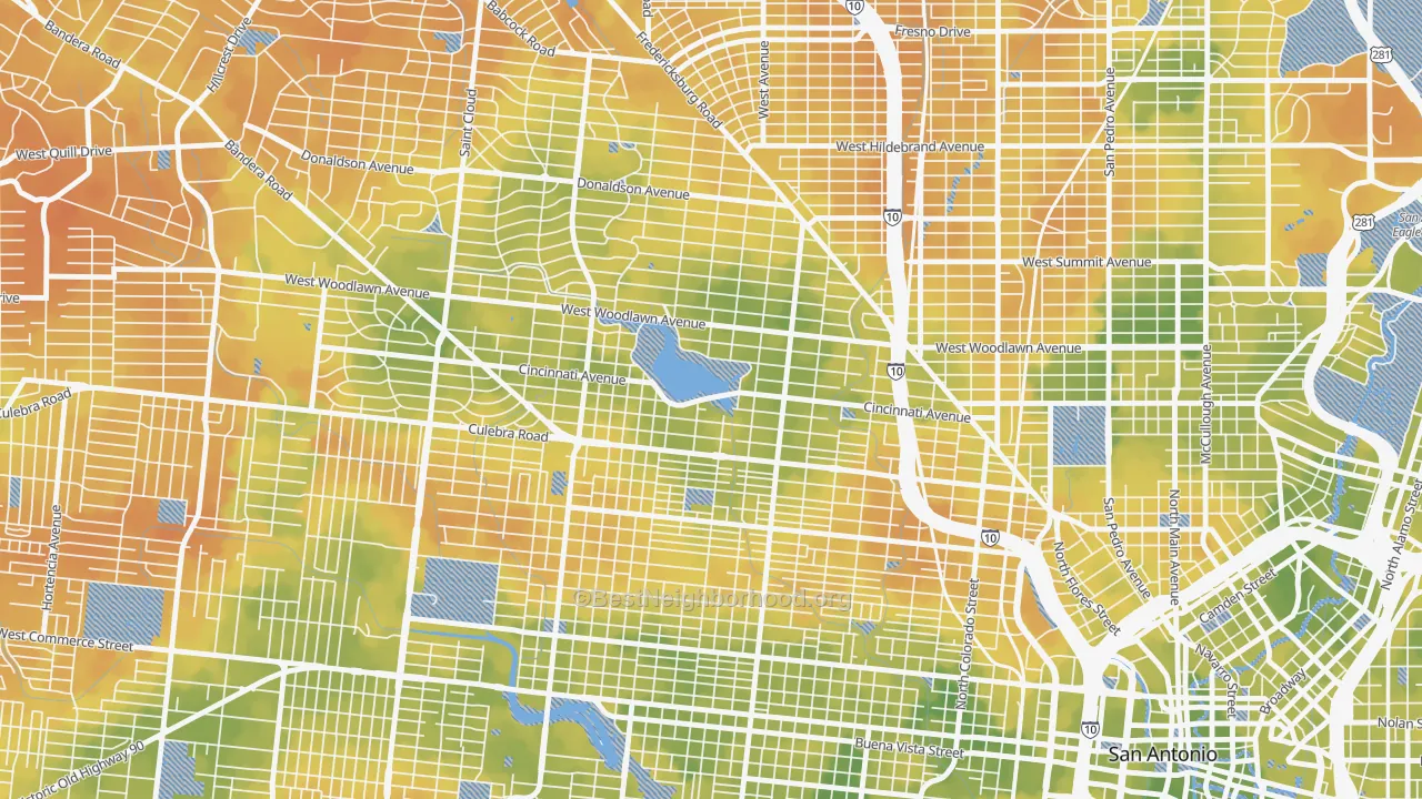 Bike Grade map of Woodlawn Lake, San Antonio, TX