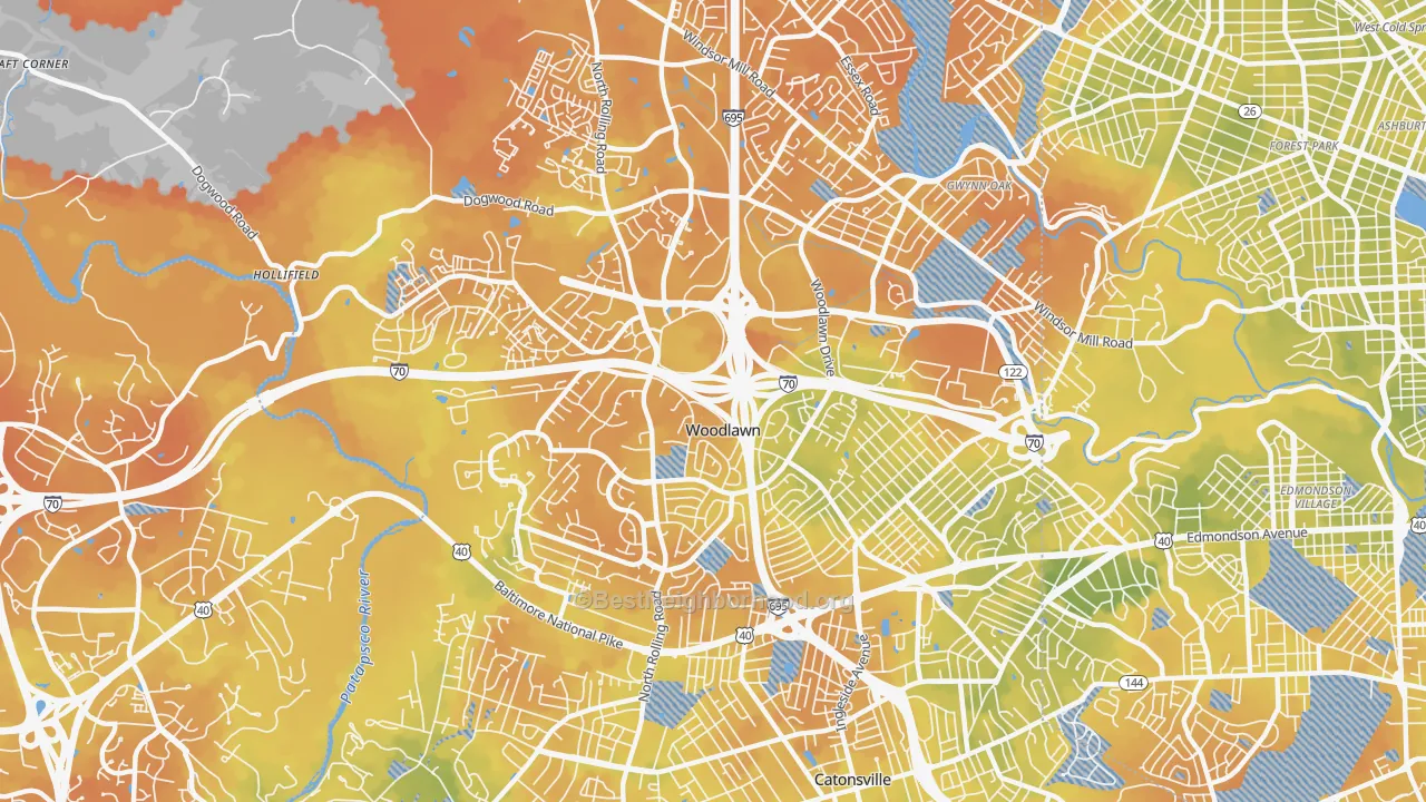 Bike Grade map of Woodlawn, MD