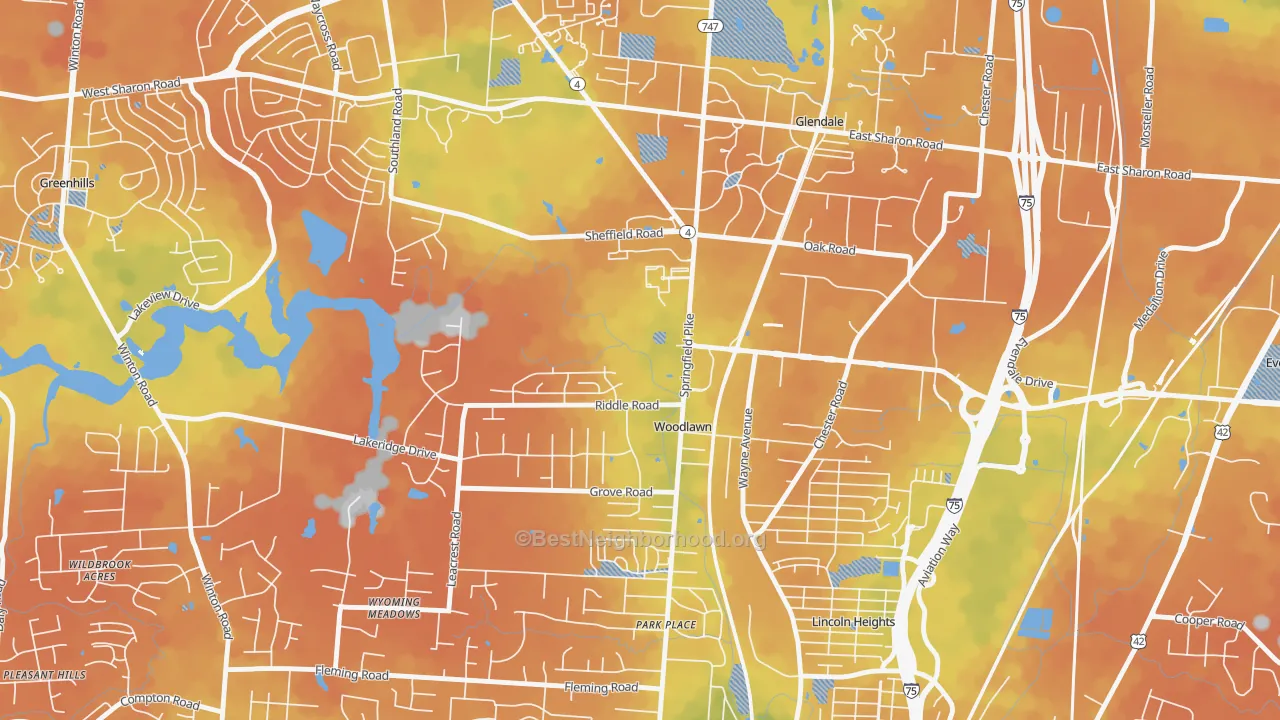 Bike Grade map of Woodlawn, OH