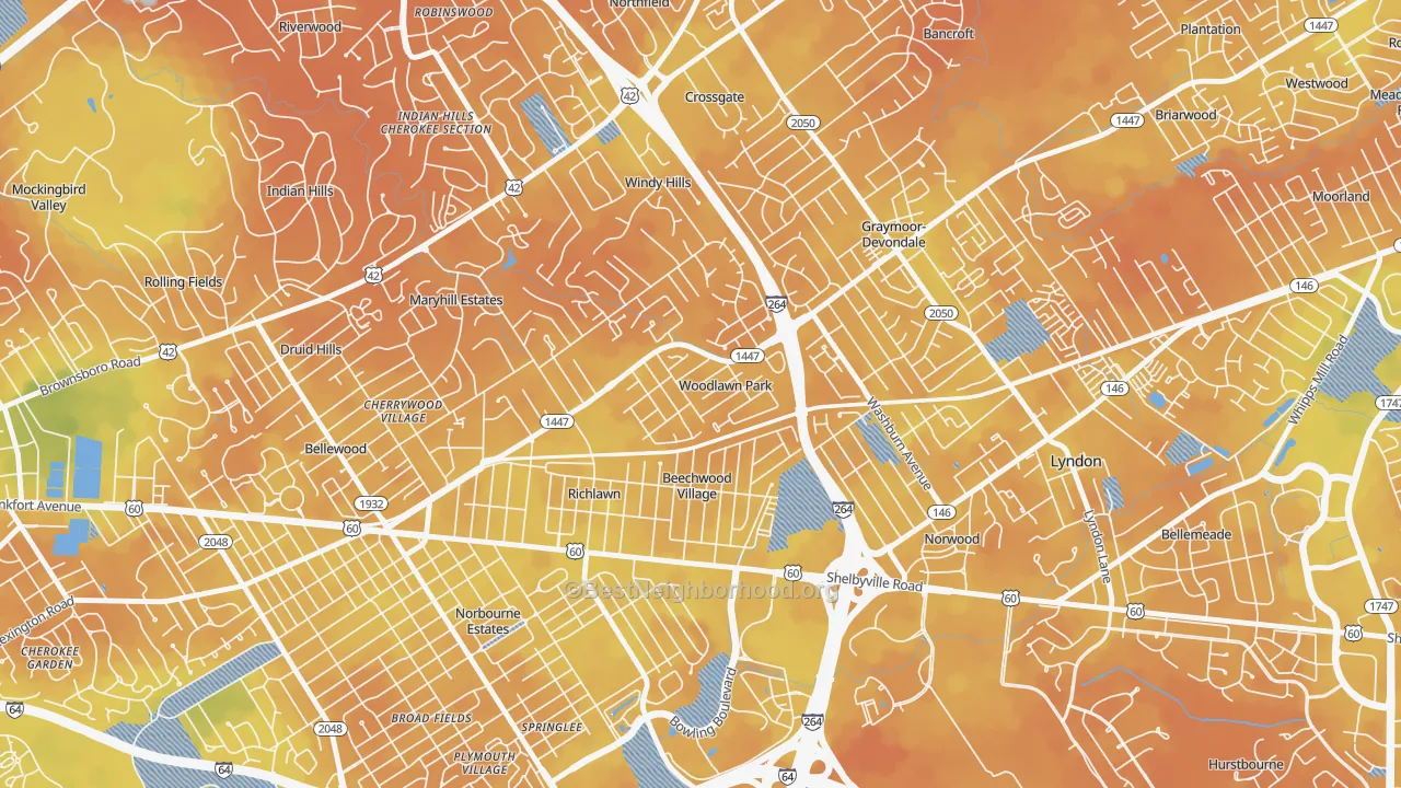 Bike Grade map of Woodlawn Park, KY