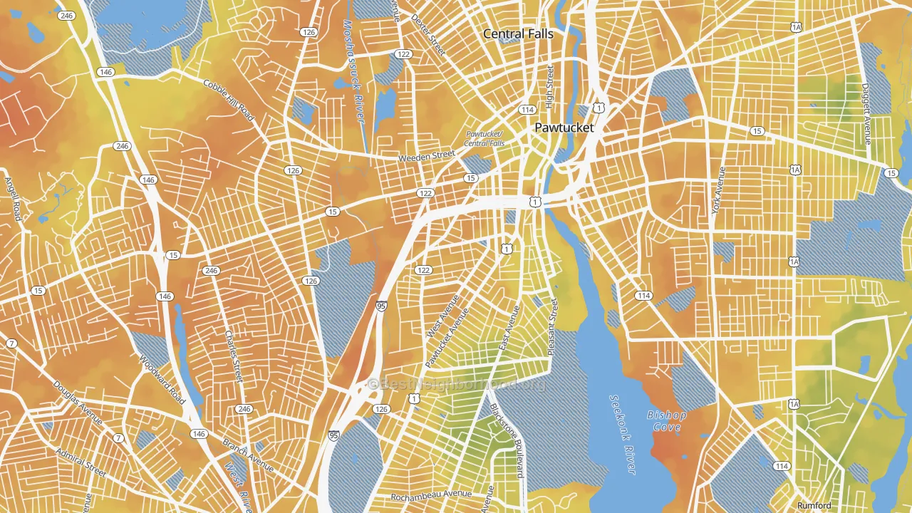 Bike Grade map of Woodlawn, Pawtucket, RI