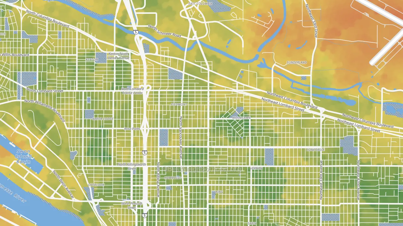 Bike Grade map of Woodlawn, Portland, OR