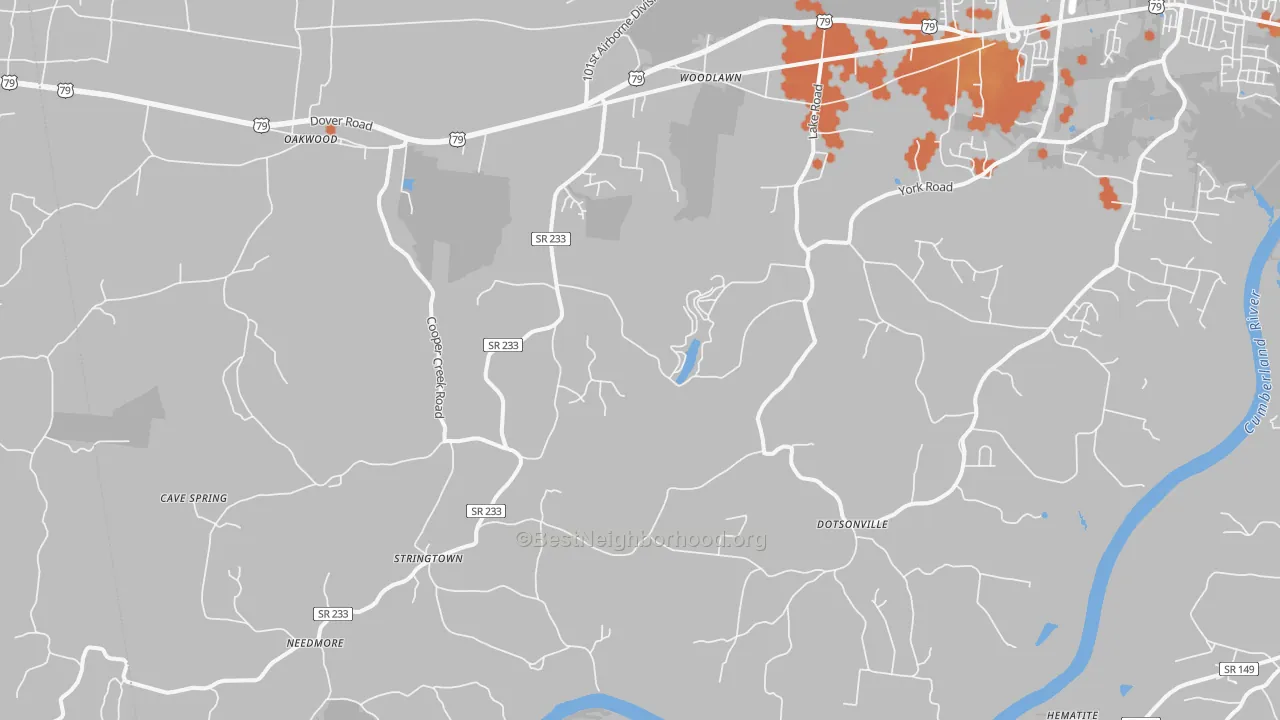 Bike Grade map of Woodlawn, TN