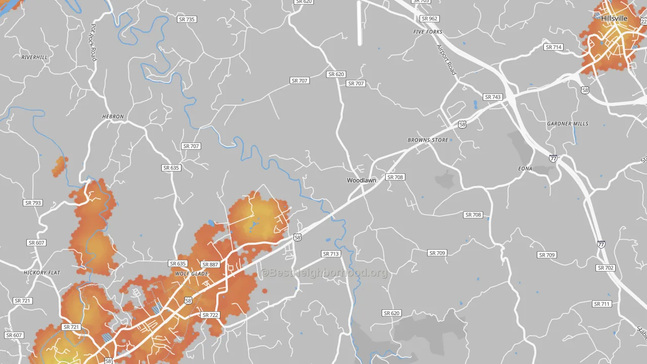 Bike Grade map of Woodlawn, VA