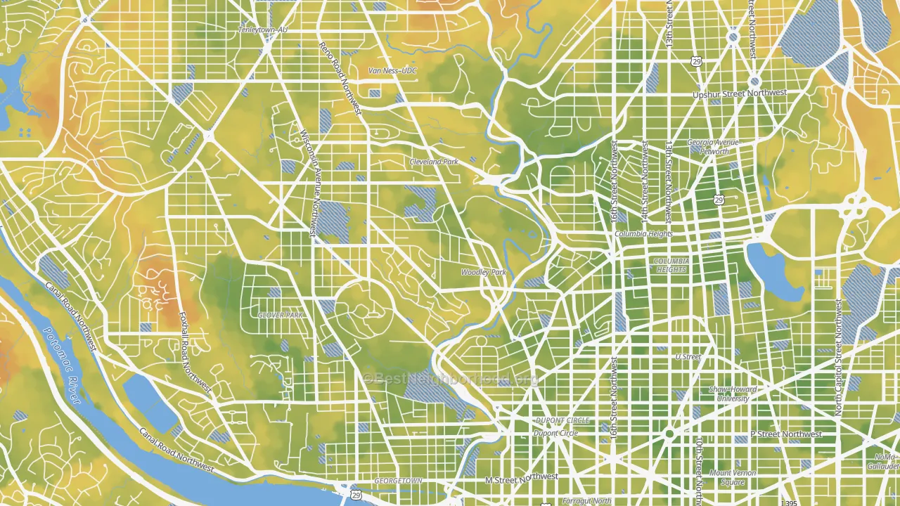 Bike Grade map of Woodley Park, Washington, DC