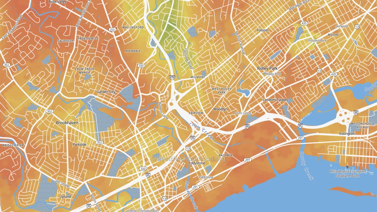 Bike Grade map of Woodlyn, PA