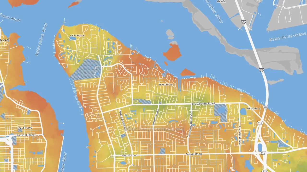 Bike Grade map of Woodmere, Jacksonville, FL