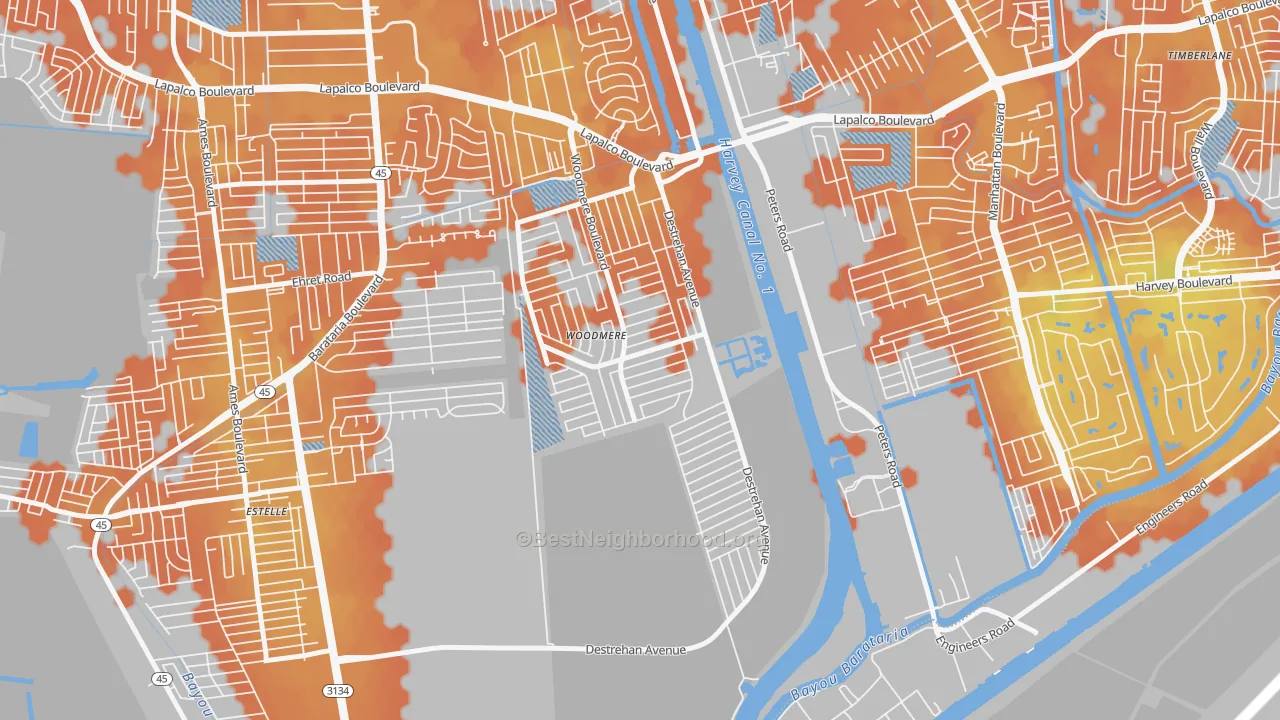 Bike Grade map of Woodmere, LA