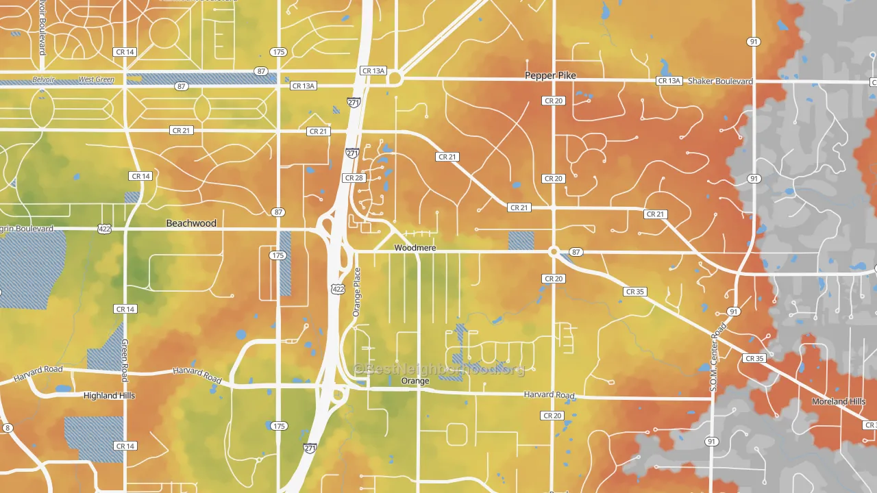 Bike Grade map of Woodmere, OH