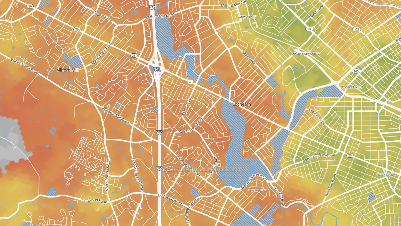 Bike Grade map of Woodmoor, Lochearn, MD