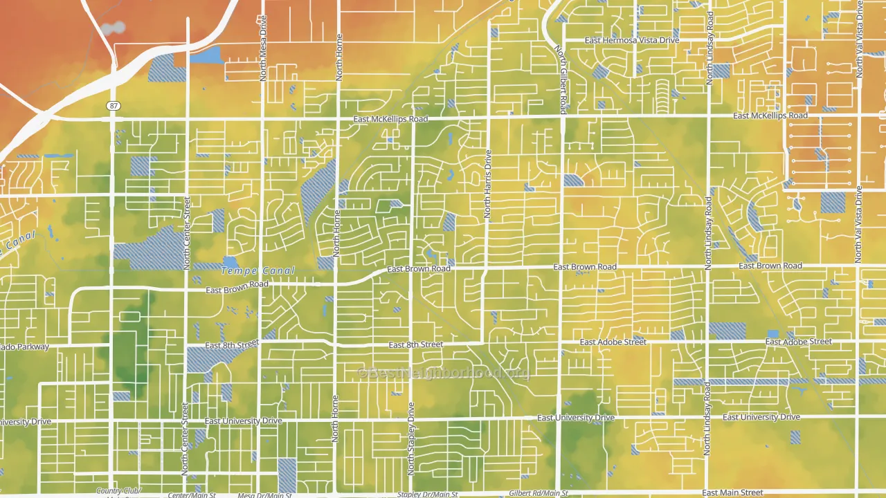 Bike Grade map of Woodridge Lakes, Mesa, AZ