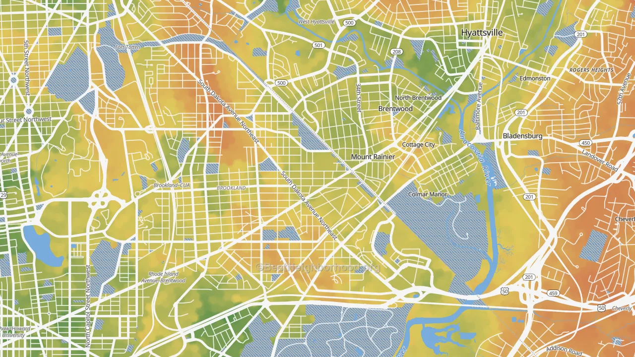 Bike Grade map of Woodridge, Washington, DC