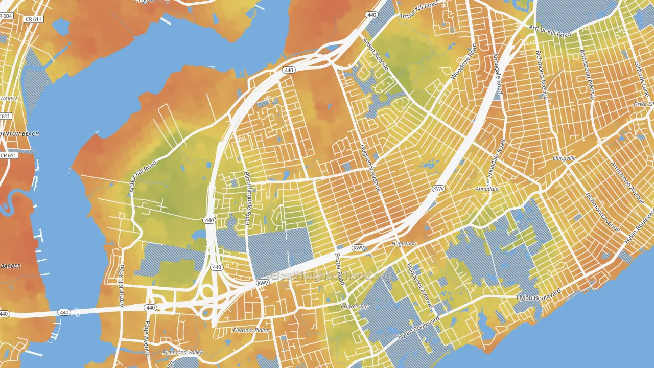 Bike Grade map of Woodrow, Staten Island, NY