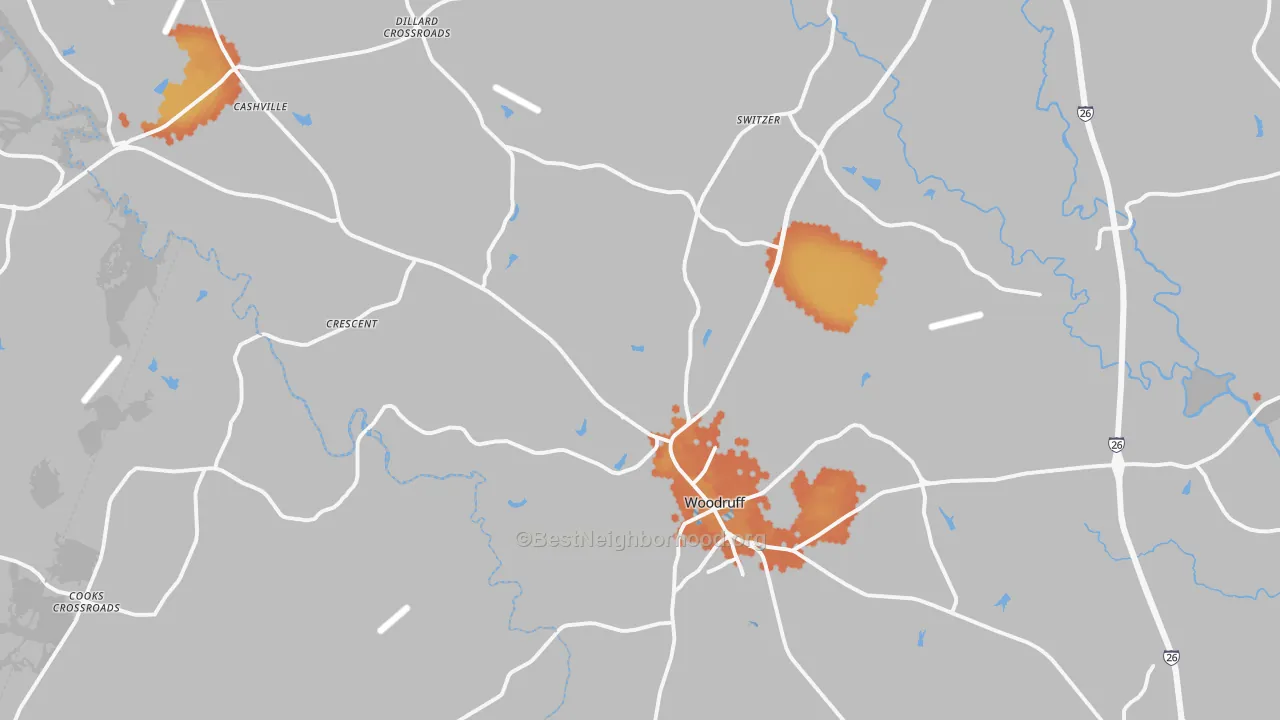 Bike Grade map of Woodruff, SC