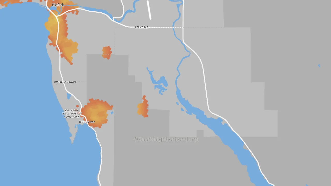 Bike Grade map of Woods Bay, MT