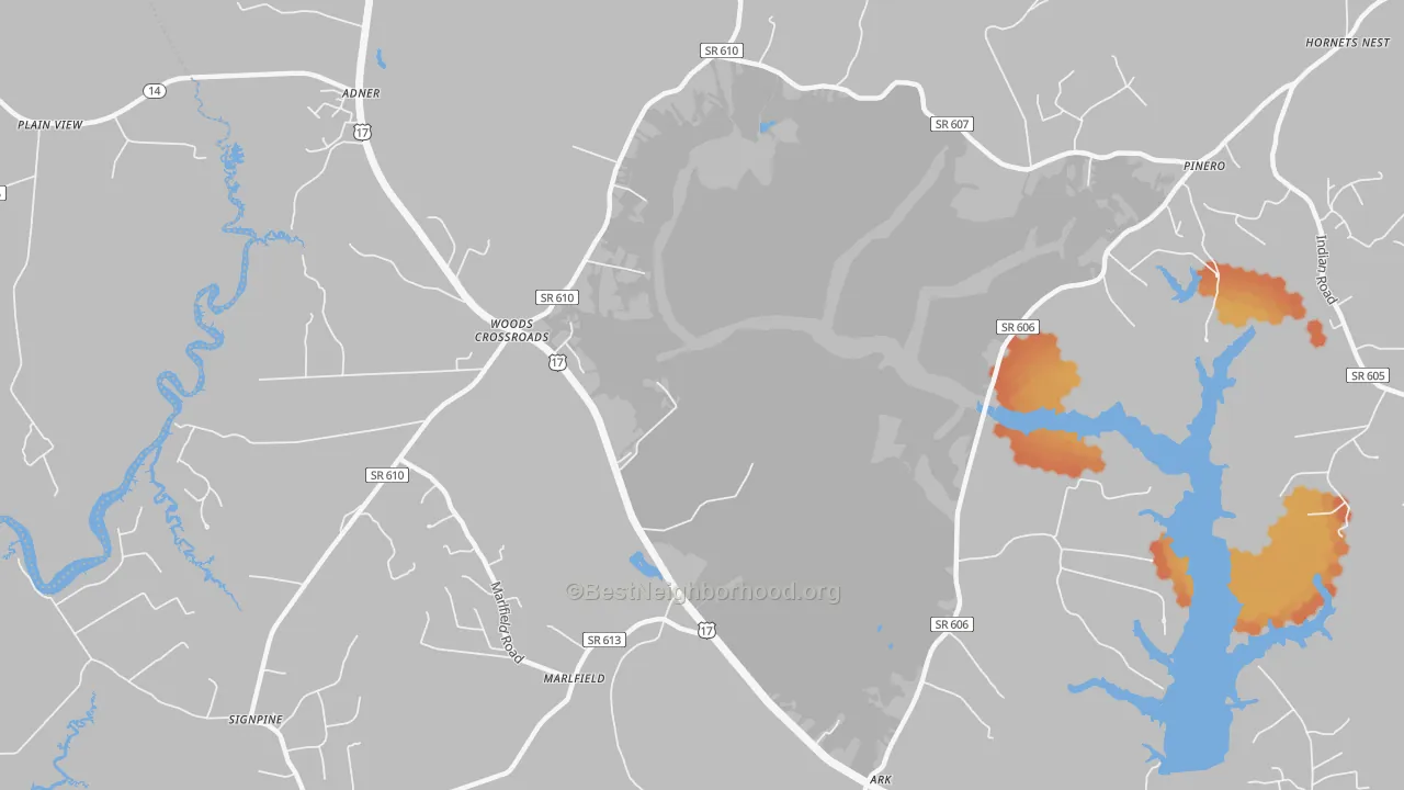 Bike Grade map of Woods Cross Roads, VA