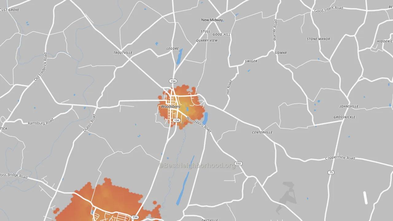 Bike Grade map of Woodsboro, MD