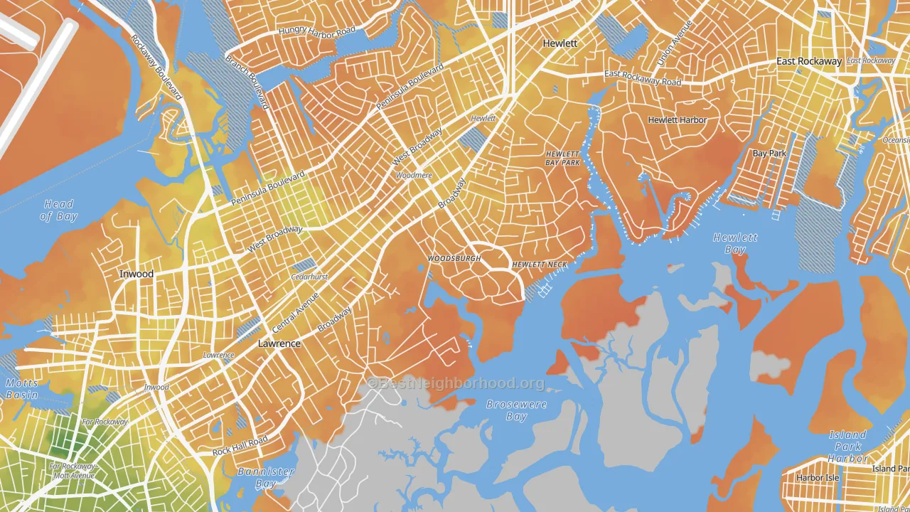 Bike Grade map of Woodsburgh, NY