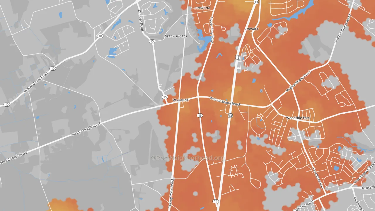 Bike Grade map of Woodside, DE